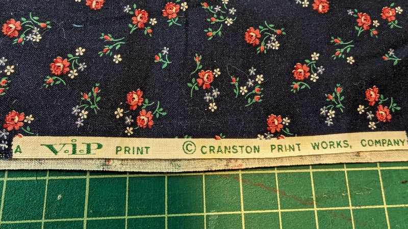 Vintage Navy Blue Red Rose Ditsy Floral Print Cotton Woven Fabric 44"W - 1 yd