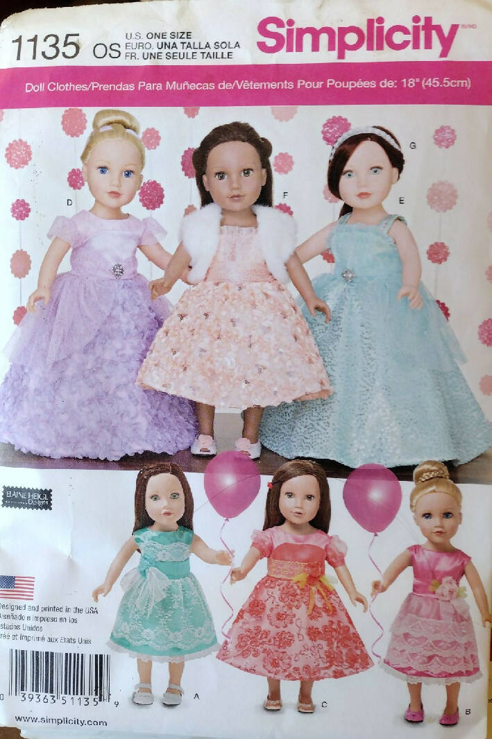 Simplicity 18" Doll Clothes Sewing Patterns - Multiple