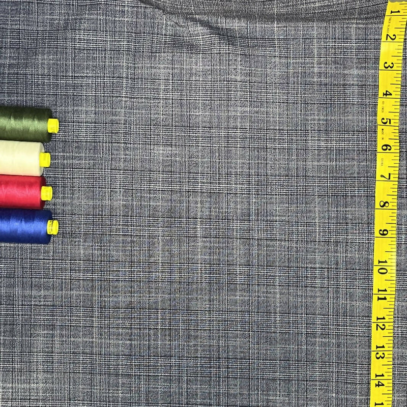 Blue Gray Polyester Rayon Lycra Glen Plaid Suiting - 3 Yds