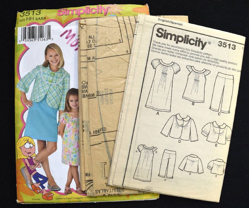 Simplicity 3513 Child AND Girls Dress, Top, Capri Pants, Jacket Sewing Pattern UNCUT - Sizes 3, 4 , 5 , 6 - Lizzy McGuire