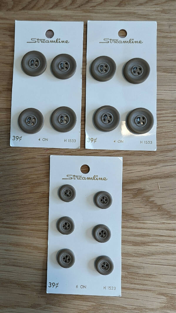 Vintage Taupe Brown Streamline Plastic Buttons - Lot of 14