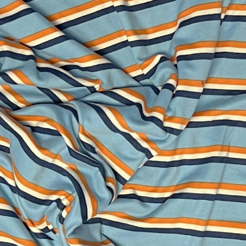Blue With White and Orange Stripes DBL Brushed Poly - 1 Yd