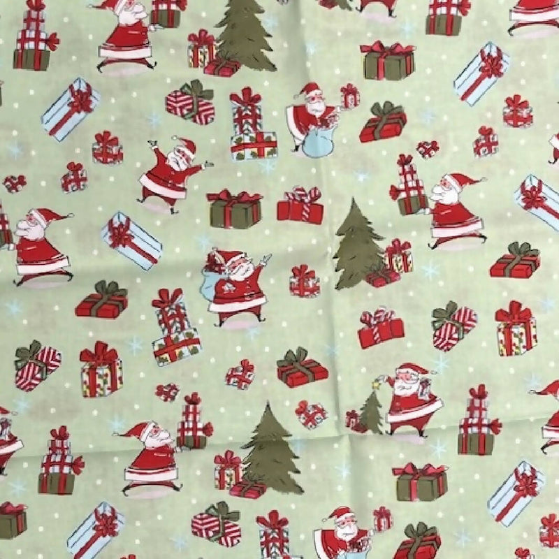 Green Santa Print Quilting Cotton - 1 Yrd