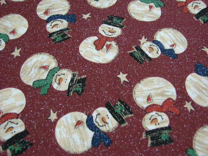 Burgundy Snowman Fabric -