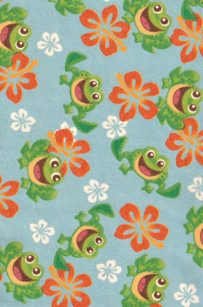 FABRIC Flannel Hawaiian Frogs Hibiscus on Blue 4 yards 