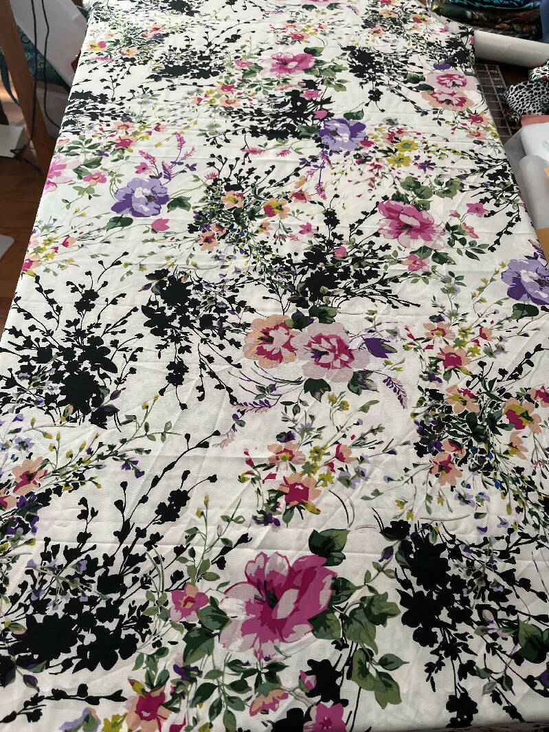 2 yds 60” wide floral polyester crepe