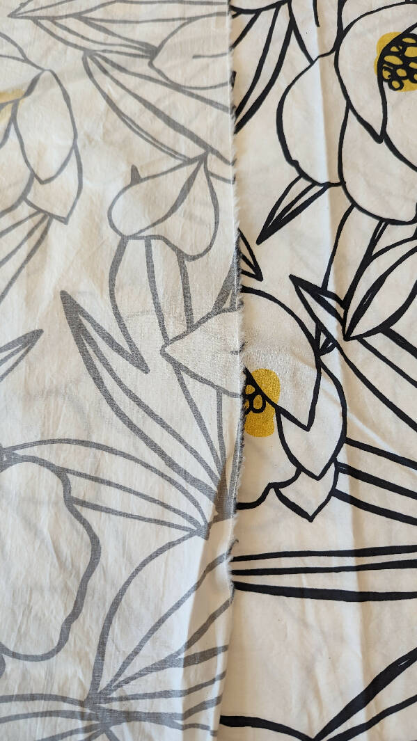 Mood Fabrics White/Black/Yellow Modern Floral Print Cotton Woven Fabric 58"W - 4 1/2 yds