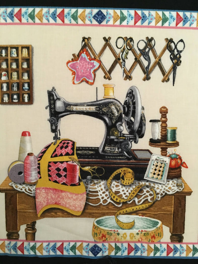 FABRIC Sewing Machine A Stitch in Time Picture PANEL