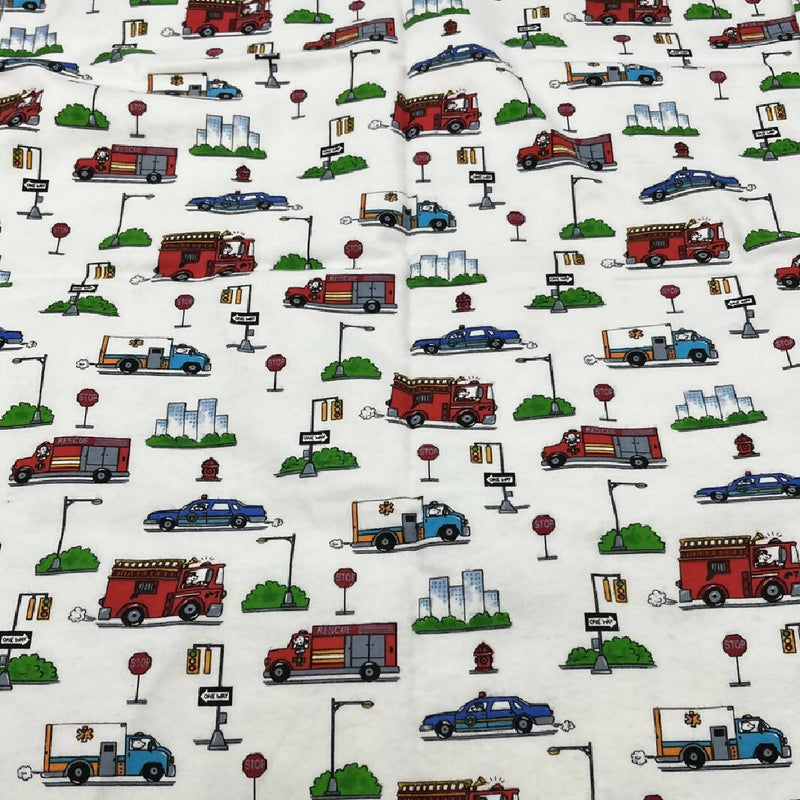 White Emergency Vehicle Cotton Flannel