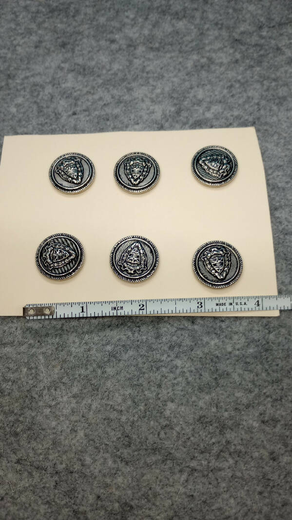 Lot of 6 silver metal buttons with slab shank