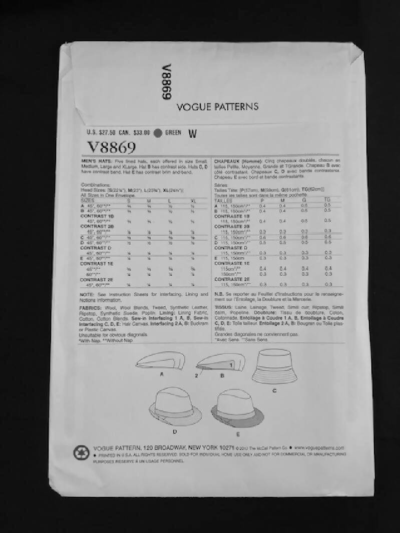 VOGUE Accessories V8869 Hats