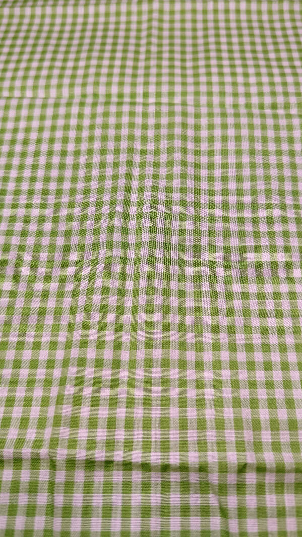 Vintage Lime Green/White Gingham Cotton Shirting Woven Fabric 45"W - 1 yd
