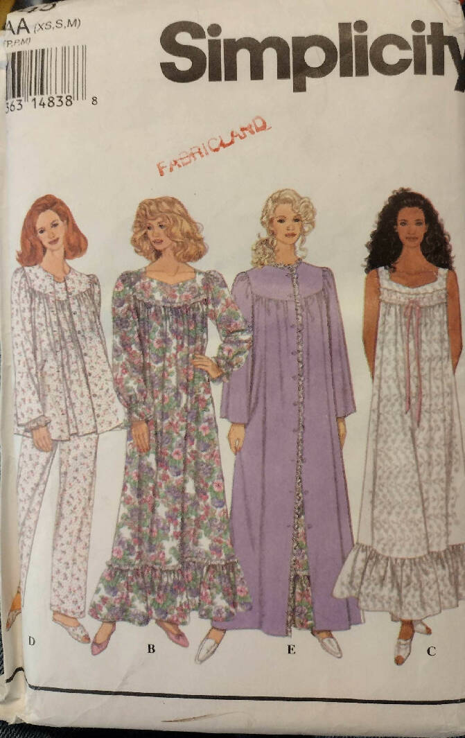 Vintage 1999 Simplicity Sewing Pattern 9012 Size AA XS-M Misses Sleepwear Pajamas, Nightgown, Robe Uncut