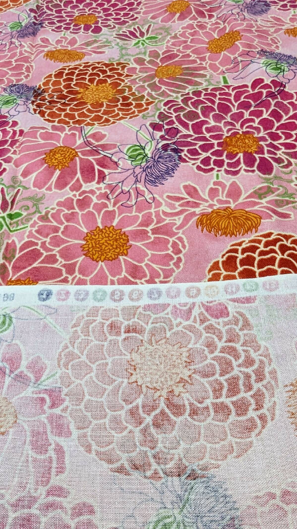 "Zinnias" Pink Cotton Quilting Cotton Woven Fabric 44"W - 2 yds