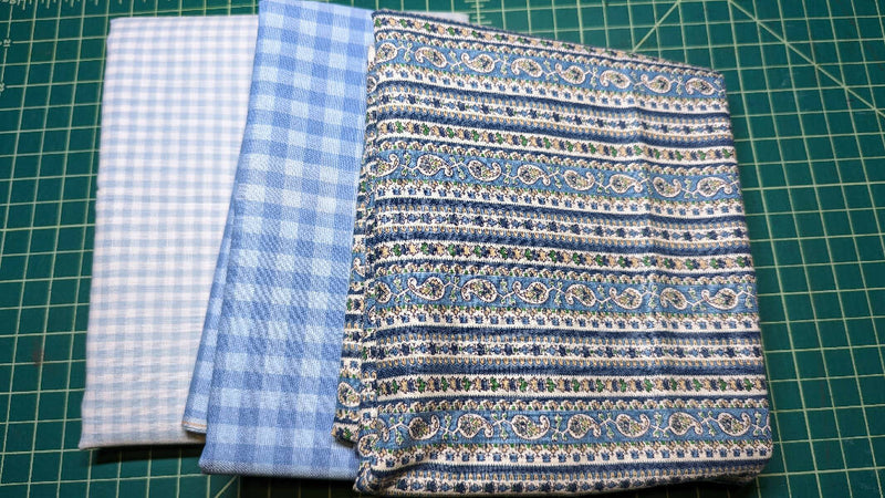 Shades of Blue Mixed Print Cotton Woven Fabric Bundle - 3 Pieces