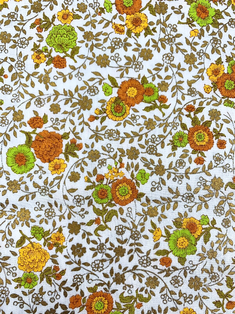Vintage 1970s Manes Fabric Co Inc Cottagecore Autumnal Mini Floral Print 4yrds Metalic