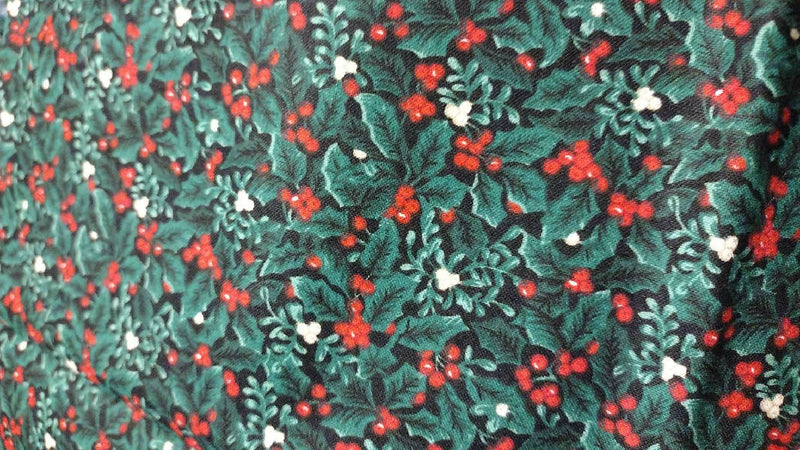 Unused Vintage Red Snowman, Candy Canes, Snow Flakes and Holly on White Background Vintage Cotton Christmas Fabric, 2 Yards