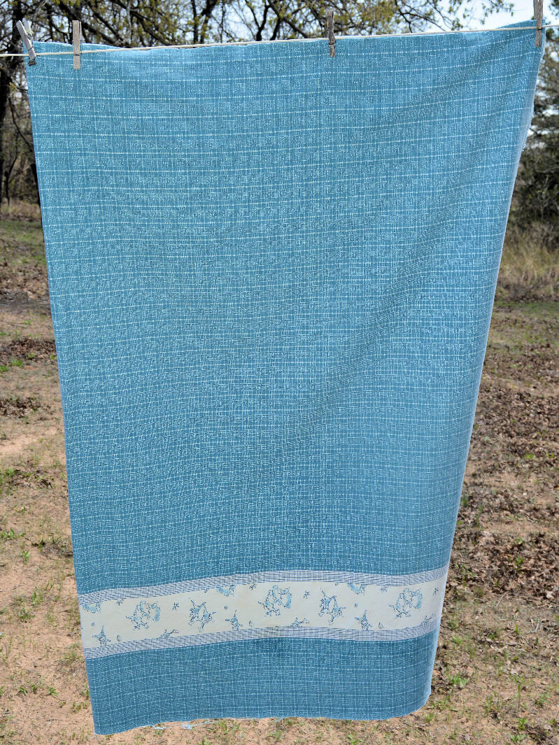 Vintage blue baby print fabric 2.25 yards with animal border