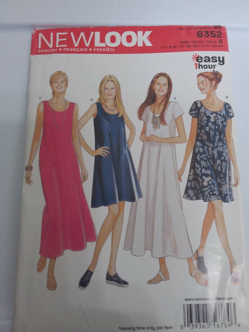 New Look 6352 scooped neck swing dress in 2 lenghts uncut size 8 - 18