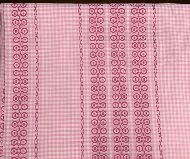 Vintage 50s/60s Gingham Fabric Pink White Check w/Woven Border Barbie 4 yrds+14"x36"