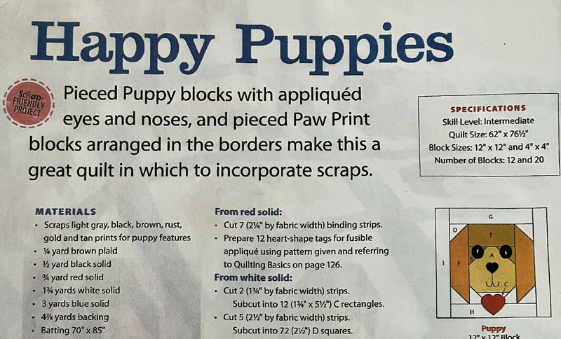 Happy Puppies Quilt Kit Lap Throw Size