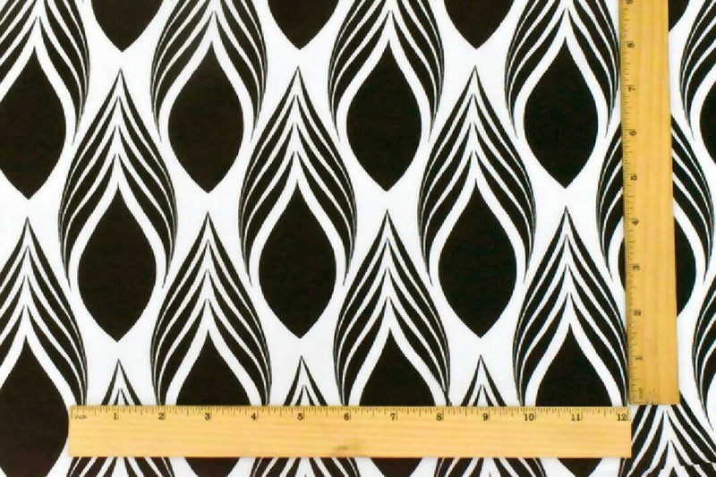 NEW Rayon Crepe, 62" piece, Black-White Famous Designer Feather Printed Fabric - 100% rayon garment fabric, 58"