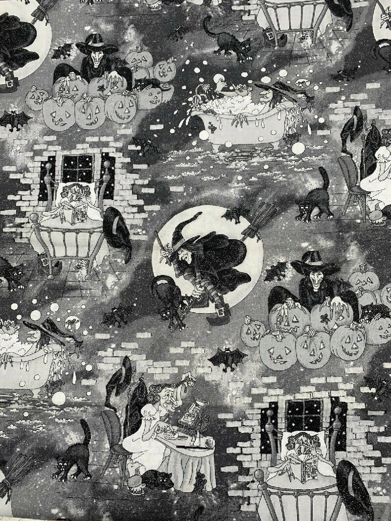 2006 Halloween Gray Novelty Sewing Fabric Ghosts Bats Witch Witches 3 yards