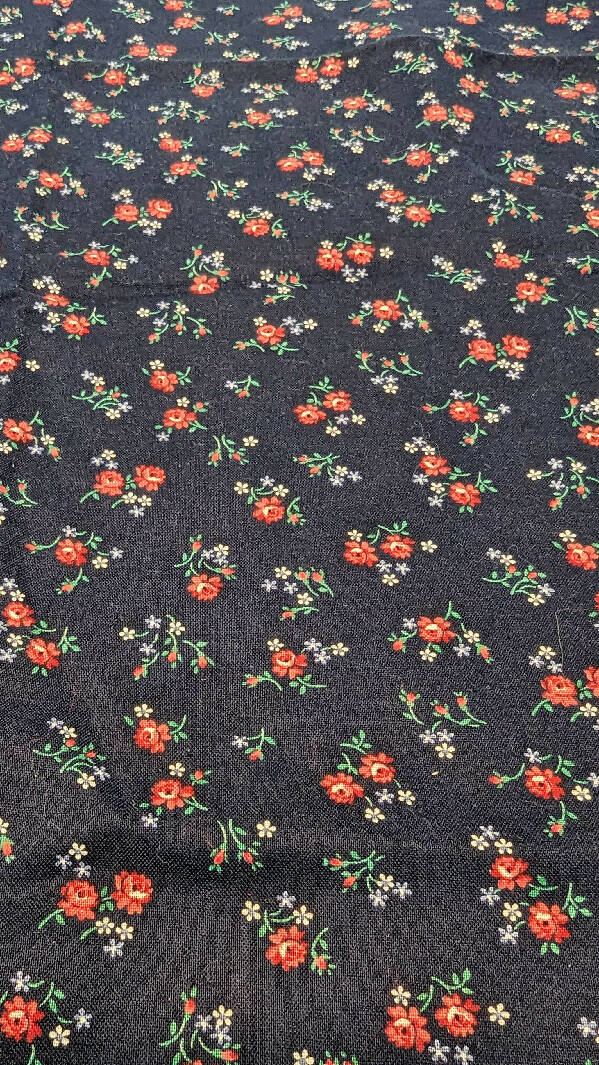 Vintage Navy Blue Red Rose Ditsy Floral Print Cotton Woven Fabric 44"W - 1 yd