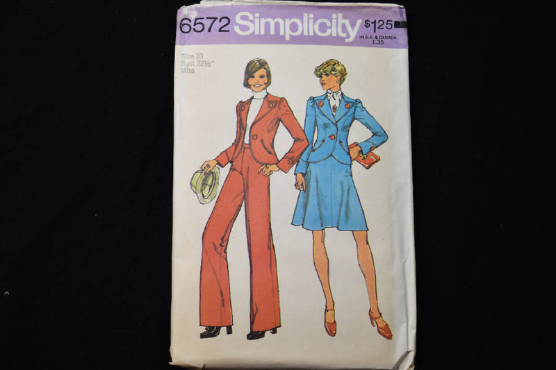 Vintage 1974 - Simplicity 6572 Womens Misses Jacket, Skirt, Pants Sewing Pattern UNCUT - Size 10 - Unlined Jacket, Short Skirt