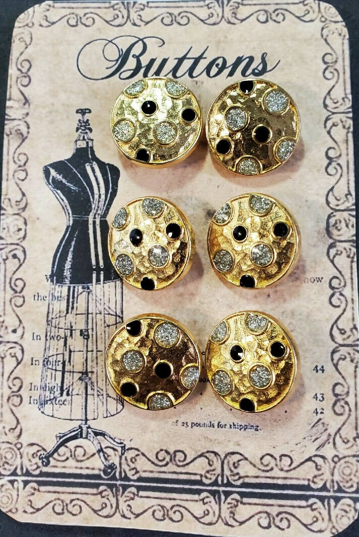 Vintage Rhinestone/Gold Metal Shank Buttons