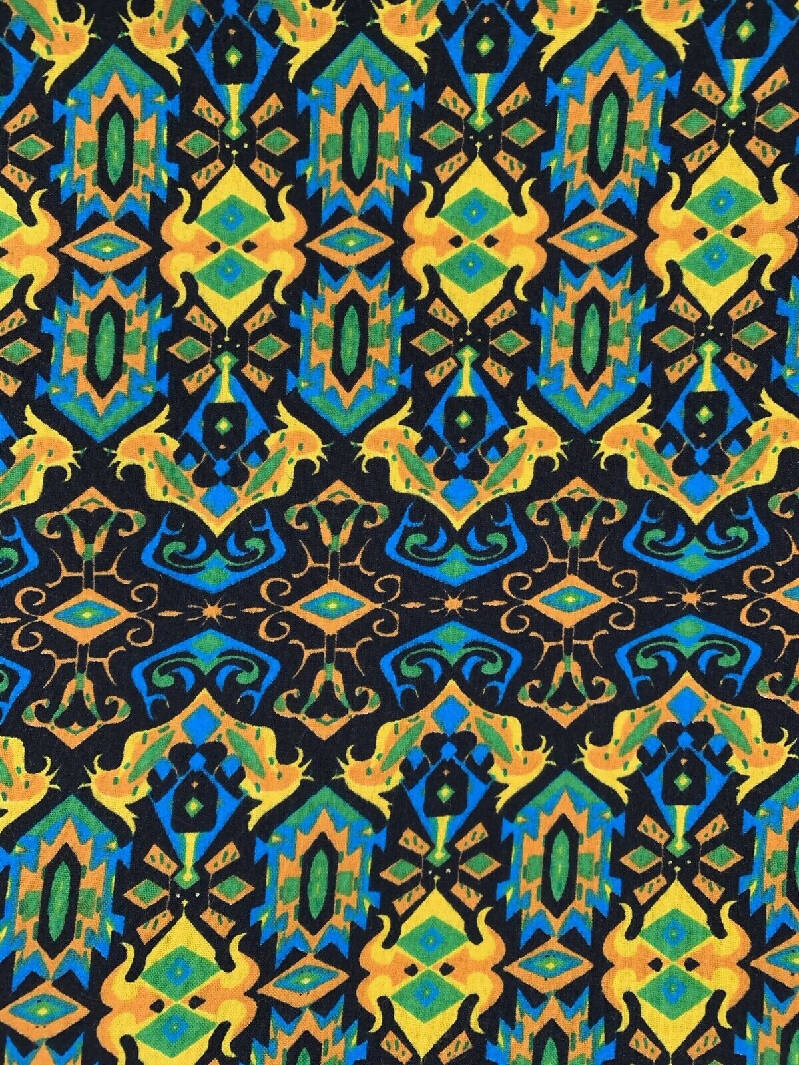 Multicolor Kaleidoscope Geometric Pattern Fabric Teal Yellow 2yrds+16"x44"w