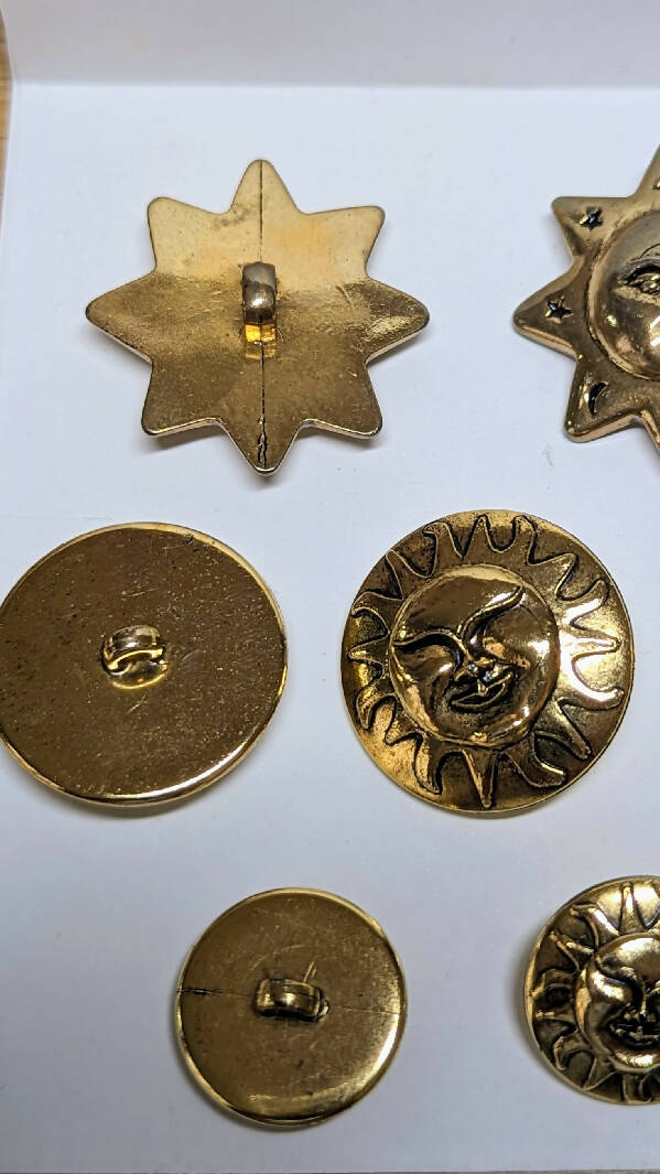 Assortment of Gold Metallic Sun Shank Buttons - 11 pieces