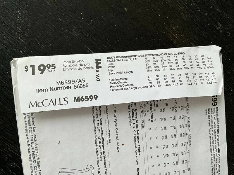 McCall’s M6599 - Dress Pattern, Unopened US Sizes 6-14