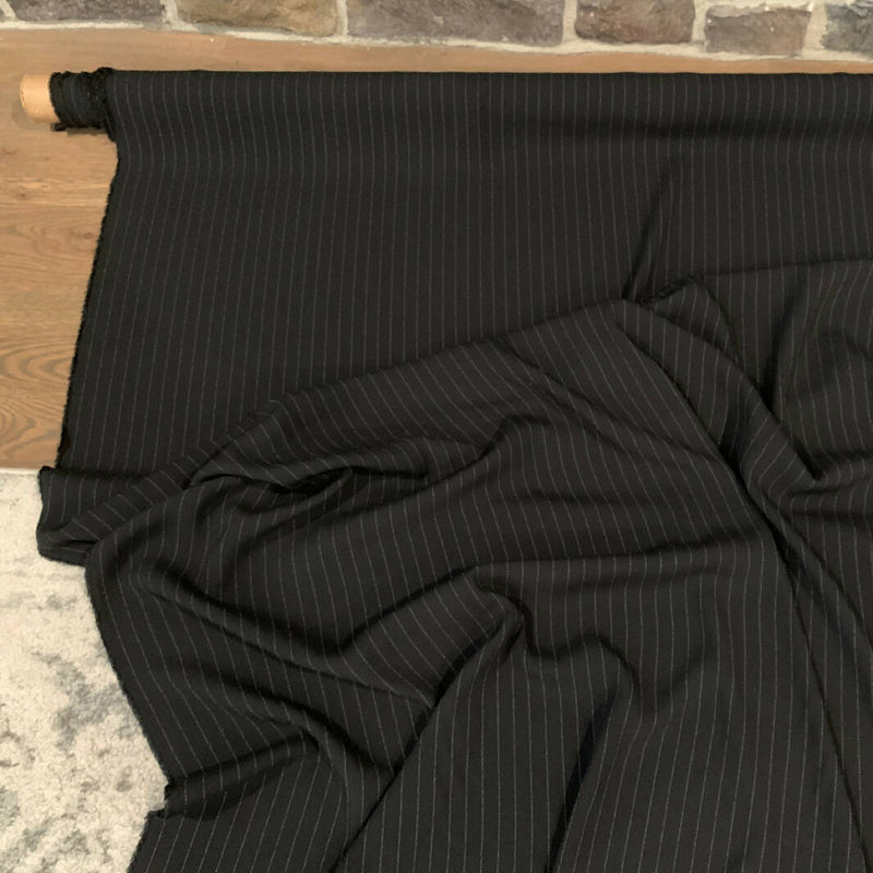 Black with Pinstripe Polyester Suiting - Yardage
