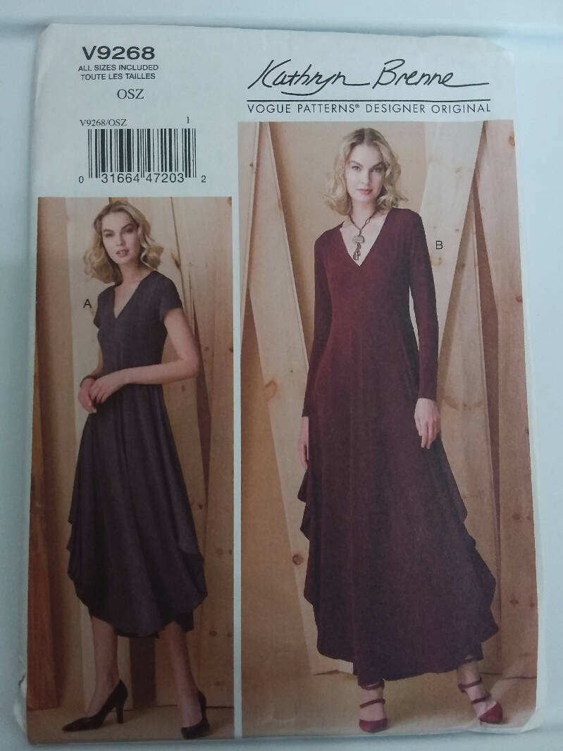 Vogue 9268 Kathryn Brenne Misses Close Fitting Dress with Sleeve Variations Size OSZ Uncut