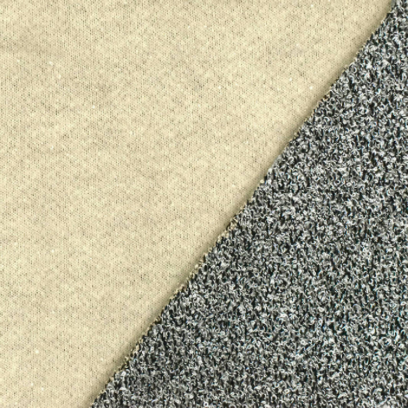 NEW COTTON Beige-Black-White Boucle reversible knit, sold by the HALF YARD - 60"