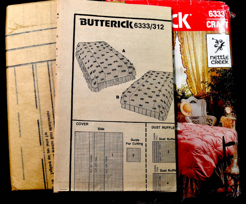 Vintage 1980s Butterick 6333 Nettle Creek Bed Covering Package UNCUT Sewing Pattern - Gathered Pleated Dust Ruffle - Twin Full Queen King