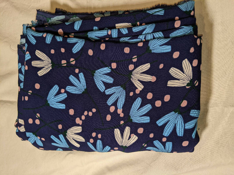 Lisa Comfort Crepe - Wild Flowers - Blue - 4.38 yards (4 yards 14 inches)
