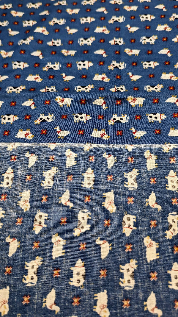 Novelty Blue Sheep & Cows Print Quilting Cotton 43"W - 1 1/2 yd plus