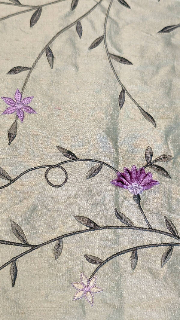 Sage Green Embroidered Silk Satin 55"W - 2 3/4 yds