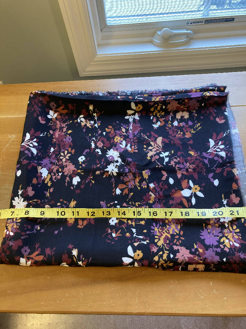 Black Rayon Crepe Fabric With Fall Leaves Pattern 1.66 yards