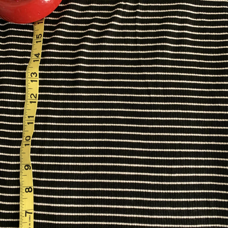 Black/White Mini Rayon Blend Rib Knit, horizontal stripe, 4-way stretch, 1 yd, 52" wide