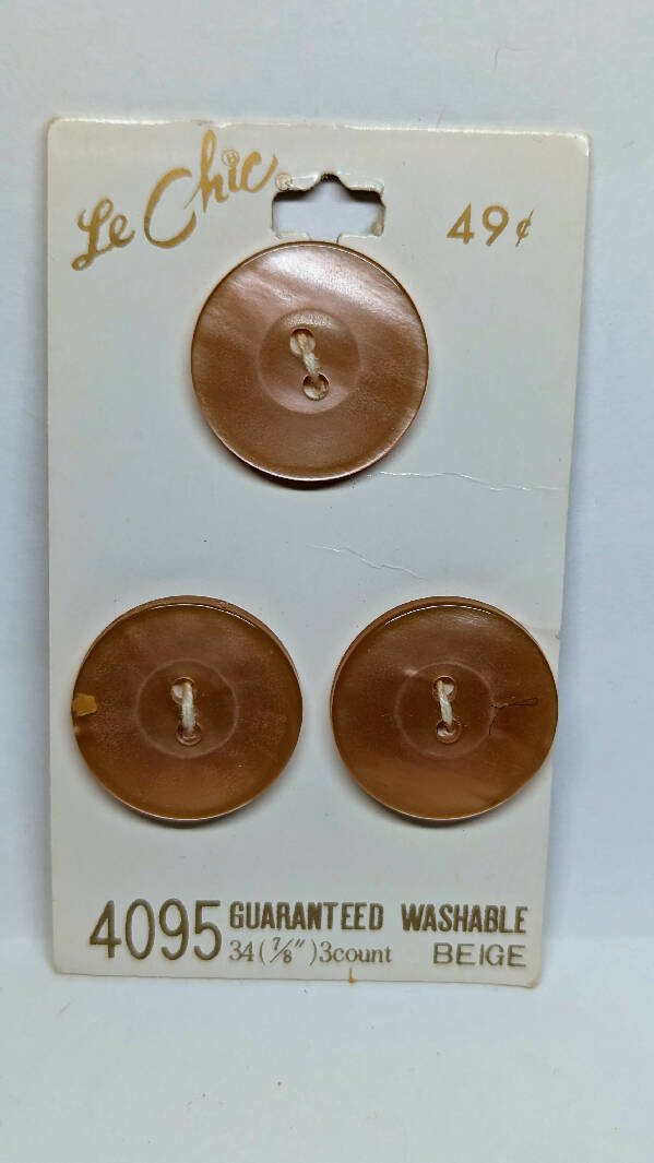 Le Chic Vintage Round Beige Buttons 7/8"- set of 3