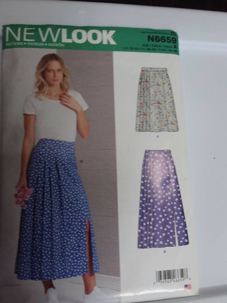 NewLook 6659 Misses pleated Sirkt with or without Front Slit size 10 - 22 uncut