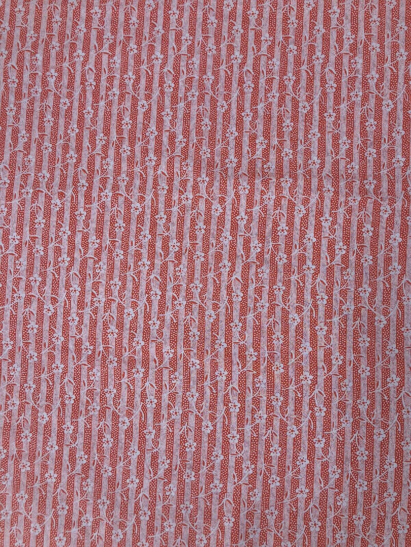 Vintage 70s Orange White Dainty Floral Stripe Fabric 1 yards +20" x 44" wide