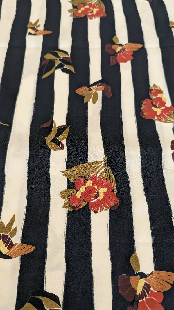 Mood Fabrics Midnight Blue/White Striped Floral Print Cotton Shirting Woven Fabric 58"W - 4 1/4 yds