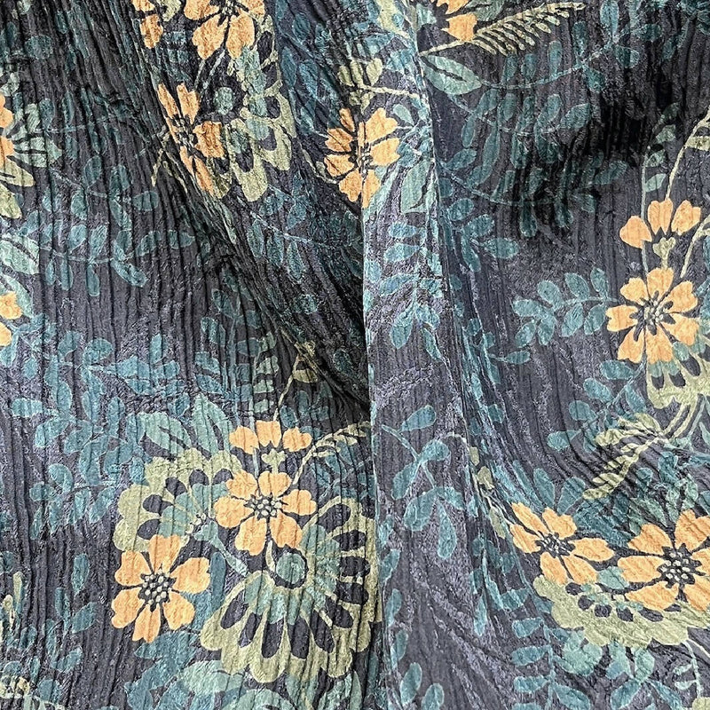Blue Floral Polyester Crinkle Chiffon - 3 Yds