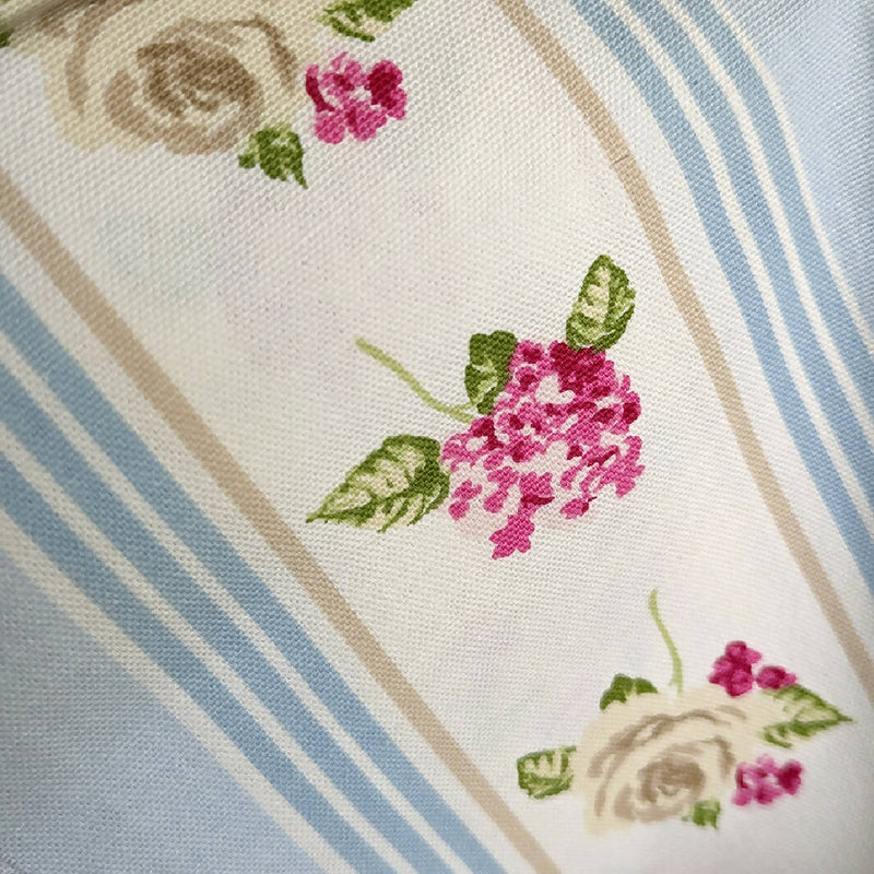 Vintage Florals Soft Canvas Fabric in Light Blue and Beige (23.5X55 in)