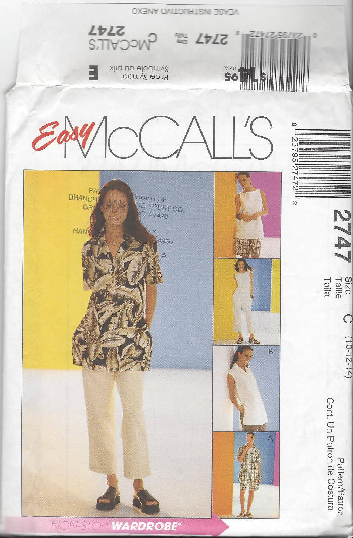 McCalls Pattern 2747 - Misses/Miss Petite Shirt - Top - Pull On Pants and Shorts
