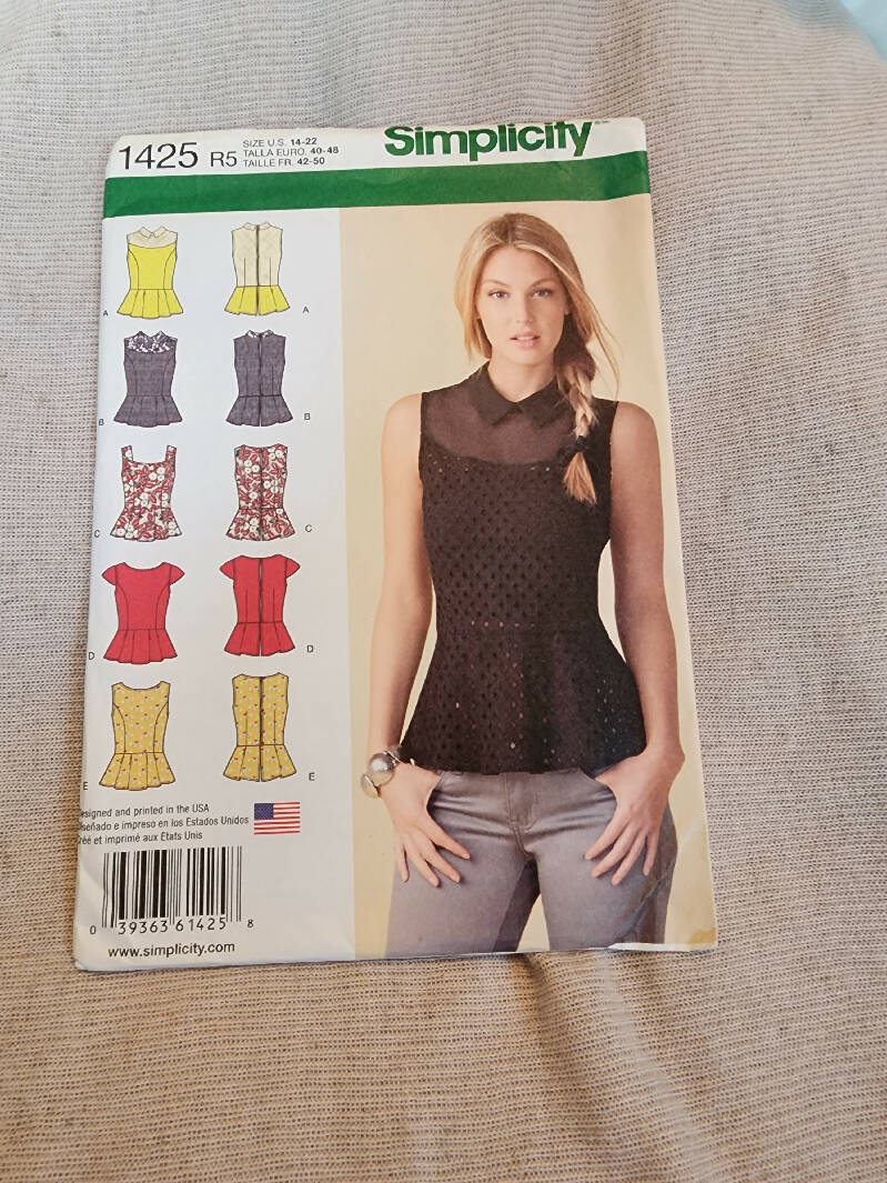 Simplicity 1425 - Misses Top, UC/FF, SZ 14-22